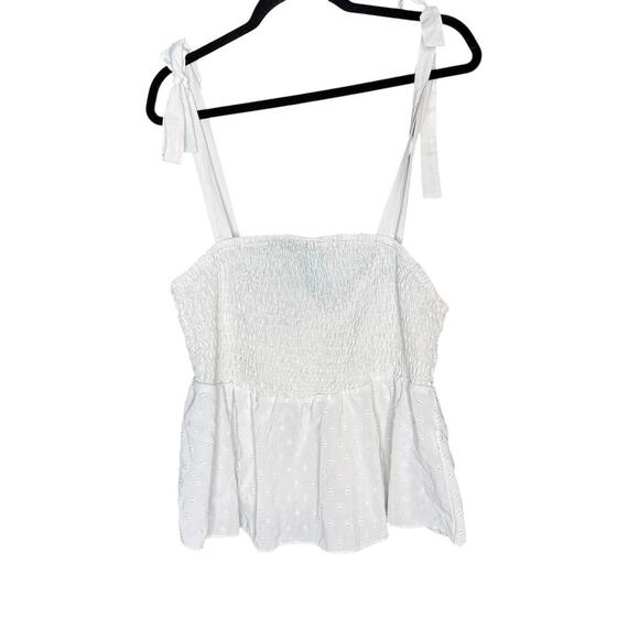 SHEIN Tops - Shein Curve Plus Size 3XL White Smocked Top Swiss Dot Tie Shoulder Top